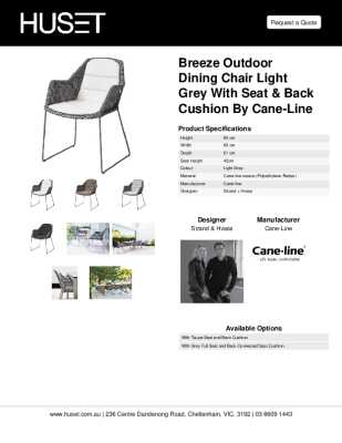 Tear Sheet: Breeze Outdoor Dining Chair Light Grey With Seat & Back Cushion by Cane-line