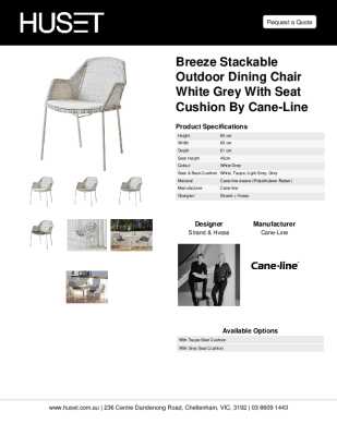 Tear Sheet: Breeze Stackable Outdoor Dining Chair White Grey With Seat Cushion by Cane-line 