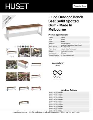 Tear Sheet: Lilico Outdoor Bench Seat Solid Spotted Gum - Made in Melbourne