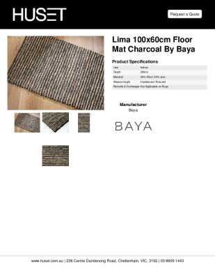 Tear Sheet: Lima 100x60cm Floor Mat Charcoal by Baya