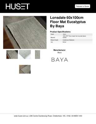 Tear Sheet: Lonsdale 60x100cm Floor Mat Eucalyptus by Baya