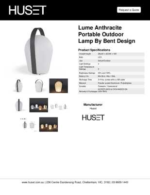 Tear Sheet: Lume Anthracite Portable Outdoor Lamp by Bent Design
