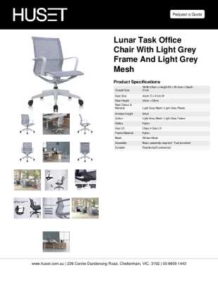 Tear Sheet: Lunar Task Office Chair with Light Grey Frame and Light Grey Mesh