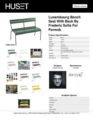 Tear Sheet: Luxembourg Bench Seat with Back by Frederic Sofia for Fermob