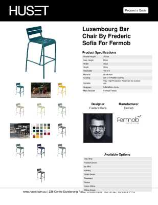 Tear Sheet: Luxembourg Bar Chair by Frederic Sofia for Fermob