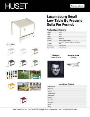 Tear Sheet: Luxembourg Small Low Table by Frederic Sofia for Fermob