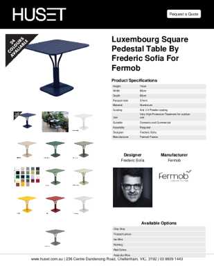Tear Sheet: Luxembourg Square Pedestal Table by Frederic Sofia for Fermob