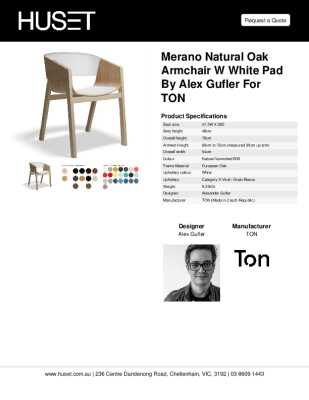 Tear Sheet: Merano Natural Oak Armchair w White Pad by Alex Gufler for TON