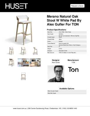 Tear Sheet: Merano Natural Oak Stool w White Pad by Alex Gufler for TON