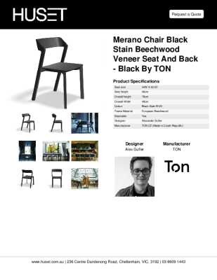 Tear Sheet: Merano Chair Black Stain Beechwood Veneer Seat and Back - Black by TON