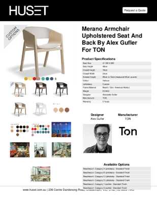 Tear Sheet: Merano Armchair Upholstered Seat and Back by Alex Gufler for TON