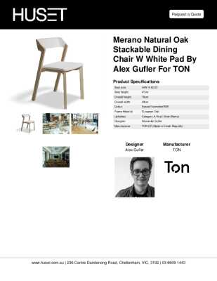 Tear Sheet: Merano Natural Oak Stackable Dining Chair w White Pad by Alex Gufler for TON