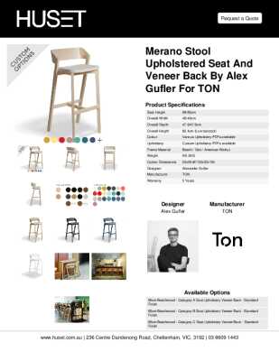 Tear Sheet: Merano Stool Upholstered Seat and Veneer Back by Alex Gufler for TON