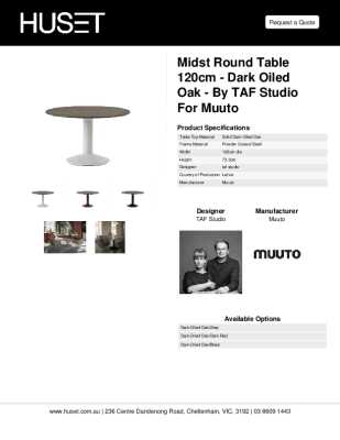 Tear Sheet: Midst Round Table 120cm - Dark Oiled Oak - by TAF Studio for Muuto