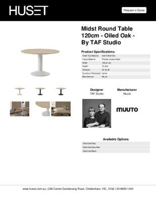 Tear Sheet: Midst Round Table 120cm - Oiled Oak - by TAF Studio