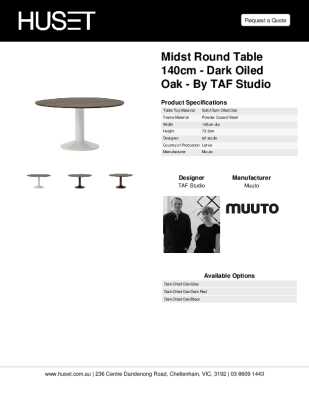 Tear Sheet: Midst Round Table 140cm - Dark Oiled Oak - by TAF Studio