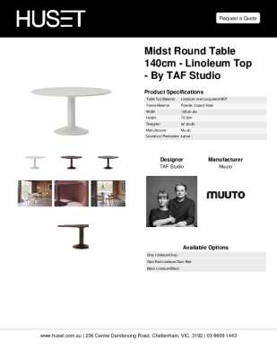 Tear Sheet: Midst Round Table 140cm - Linoleum Top - by TAF Studio
