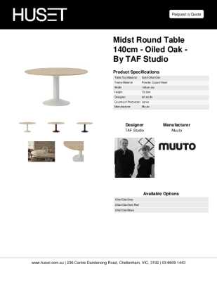 Tear Sheet: Midst Round Table 140cm - Oiled Oak - by TAF Studio