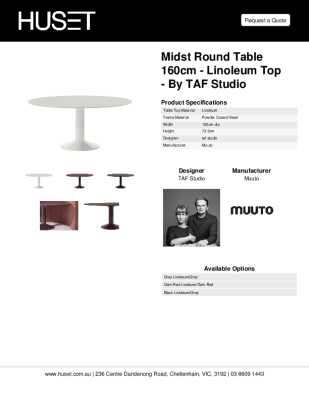Tear Sheet: Midst Round Table 160cm - Linoleum Top - by TAF Studio