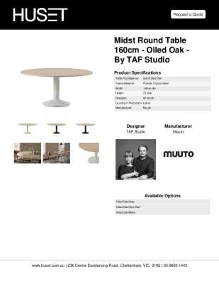 Tear Sheet: Midst Round Table 160cm - Oiled Oak - by TAF Studio