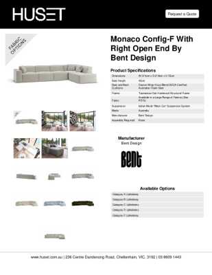 Tear Sheet: Monaco Config-F with Right Open End by Bent Design