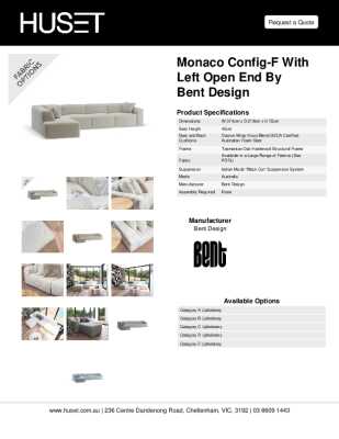 Tear Sheet: Monaco Config-F with Left Open End by Bent Design