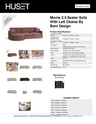 Tear Sheet: Monte 2.5 Seater Sofa with Left Chaise by Bent Design