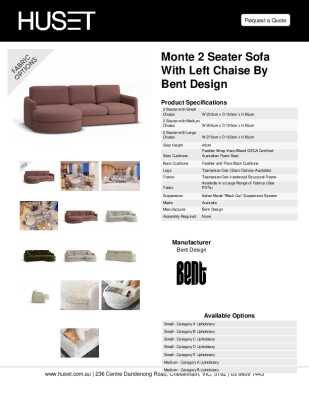 Tear Sheet: Monte 2 Seater Sofa with Left Chaise by Bent Design