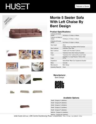 Tear Sheet: Monte 5 Seater Sofa with Left Chaise by Bent Design