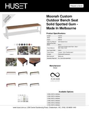 Tear Sheet: Moonah Custom Outdoor Bench Seat Solid Spotted Gum - Made in Melbourne