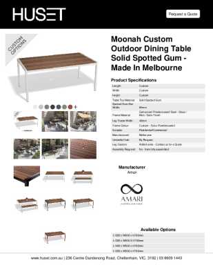 Tear Sheet: Moonah Custom Outdoor Dining Table Solid Spotted Gum - Made in Melbourne