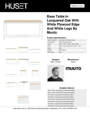 Tear Sheet: Base Table in Lacquered Oak with White Plywood Edge and White Legs by Muuto 