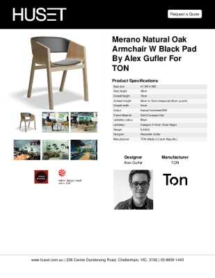 Tear Sheet: Merano Natural Oak Armchair w Black Pad by Alex Gufler for TON
