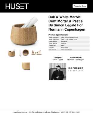 Tear Sheet: Oak & White Marble Craft Mortar & Pestle by Simon Legald for Normann Copenhagen