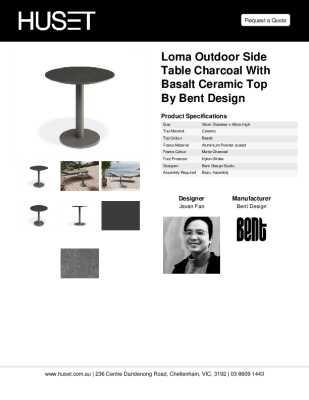 Tear Sheet: Loma Outdoor Side Table Charcoal with Basalt Ceramic Top by Bent Design