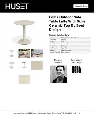 Tear Sheet: Loma Outdoor Side Table Latte with Dune Ceramic Top by Bent Design