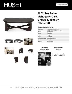 Tear Sheet: PI Coffee Table Mahogany-Dark Brown 134cm by Ethnicraft