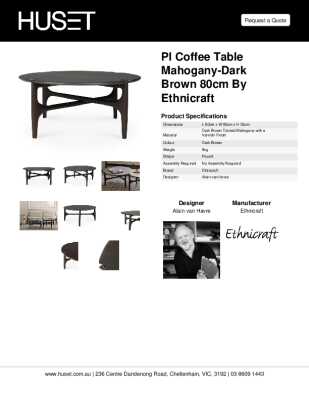 Tear Sheet: PI Coffee Table Mahogany-Dark Brown 80cm by Ethnicraft