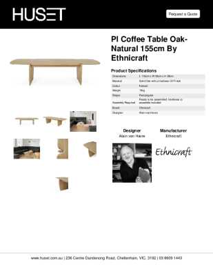 Tear Sheet: PI Coffee Table Oak-Natural 155cm by Ethnicraft