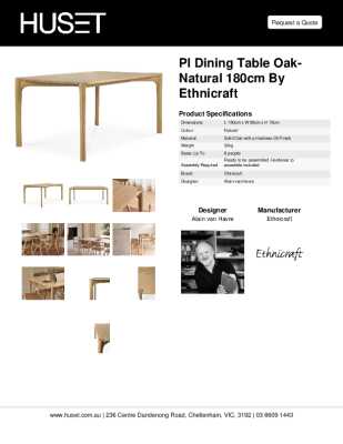 Tear Sheet: PI Dining Table Oak-Natural 180cm by Ethnicraft