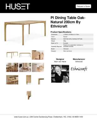Tear Sheet: PI Dining Table Oak-Natural 200cm by Ethnicraft