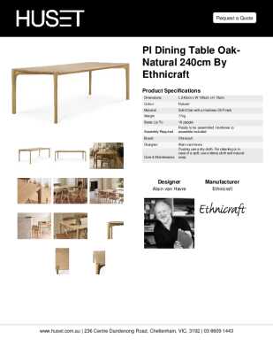 Tear Sheet: PI Dining Table Oak-Natural 240cm by Ethnicraft
