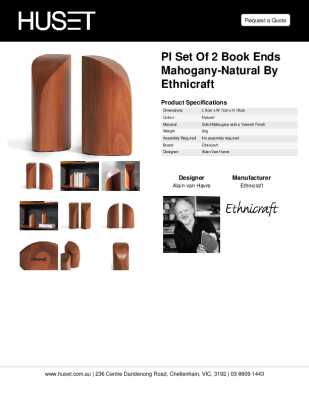 Tear Sheet: PI Set of 2 Book Ends Mahogany-Natural by Ethnicraft