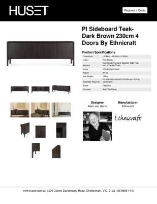 Tear Sheet: PI Sideboard Teak-Dark Brown 230cm 4 Doors by Ethnicraft