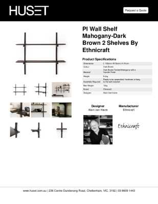 Tear Sheet: PI Wall Shelf Mahogany-Dark Brown 2 Shelves by Ethnicraft