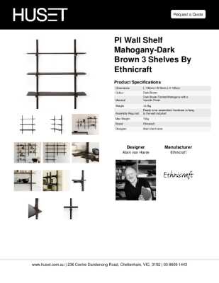 Tear Sheet: PI Wall Shelf Mahogany-Dark Brown 3 Shelves by Ethnicraft
