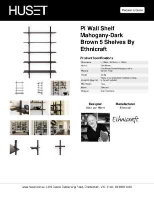 Tear Sheet: PI Wall Shelf Mahogany-Dark Brown 5 Shelves by Ethnicraft