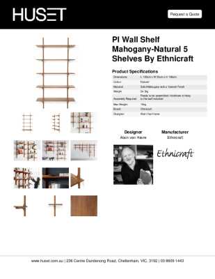 Tear Sheet: PI Wall Shelf Mahogany-Natural 5 Shelves by Ethnicraft