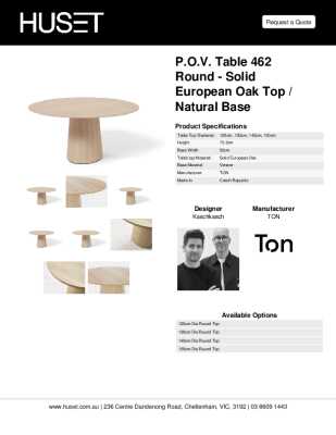 Tear Sheet: P.O.V. Table 462 Round - Solid European Oak Top / Natural Base