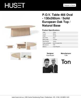 Tear Sheet: P.O.V. Table 466 Oval - 130x260cm / Solid European Oak Top / Natural Base
